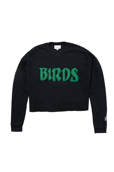 Women's Birds Felt Cropped Sweatshirt Black / X-Small