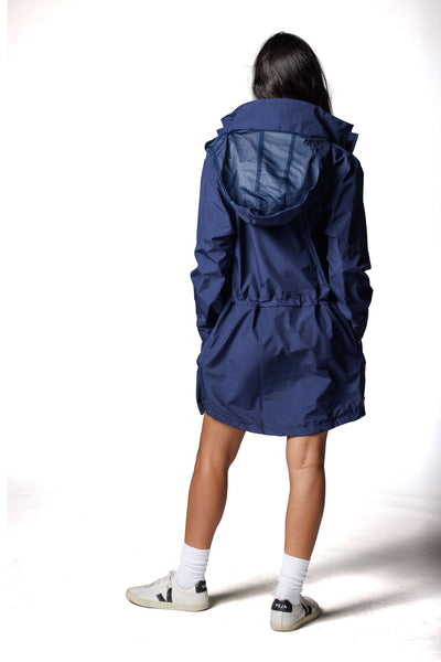 Back of Navy BOATHOUSE GORE-TEX© Waterproof Campus Parka on woman