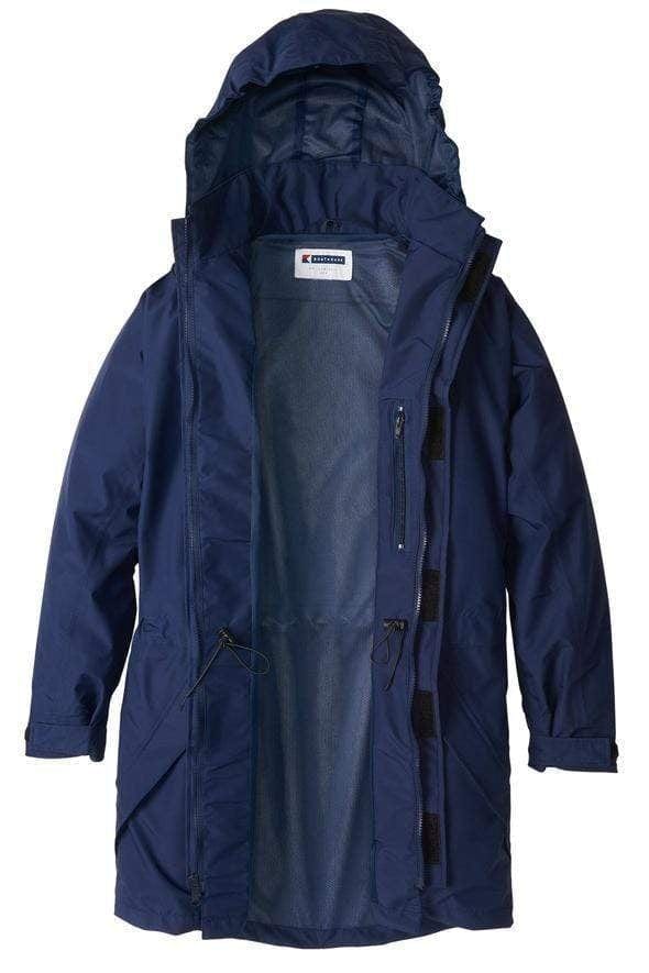 Front of Navy BOATHOUSE GORE-TEX© Waterproof Campus Parka unzipped