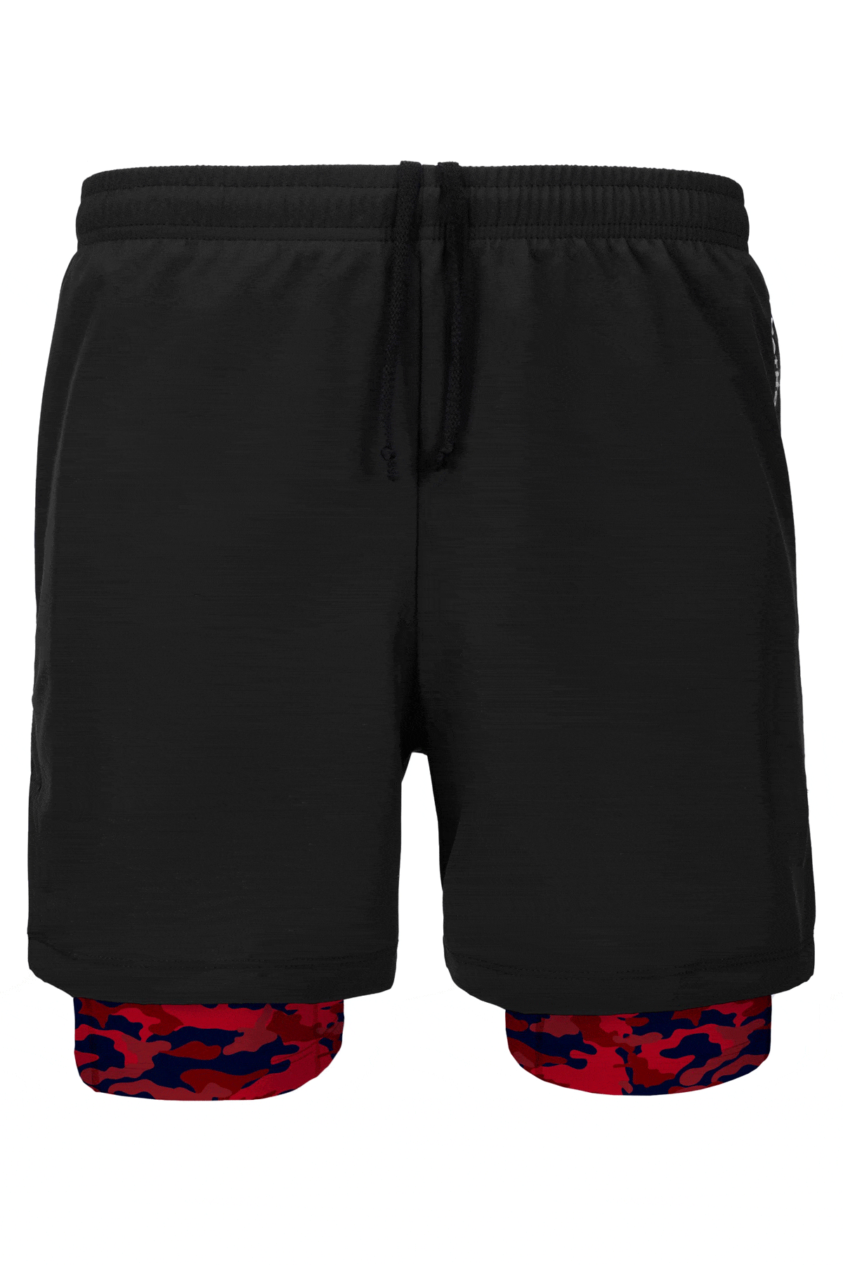 Men's Double Layer Denim Wash Training Shorts Red Camo / Small