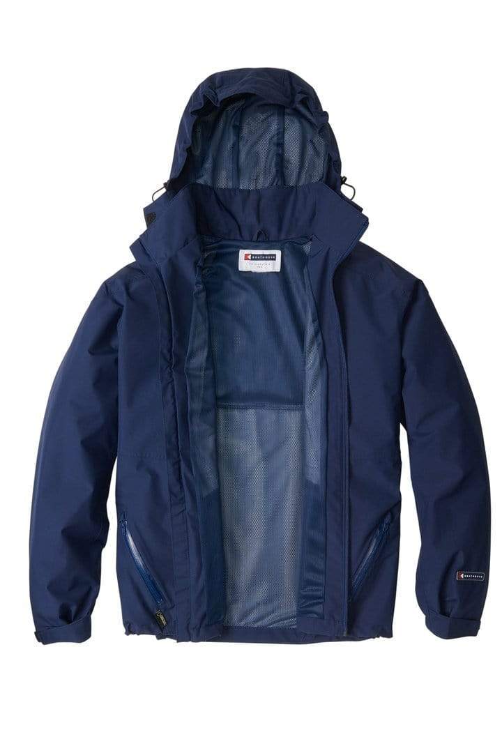 Front of Navy Boathouse Men's GORE-TEX® Waterproof Barrier Jacket with hood