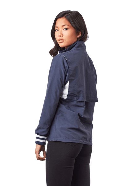 Side of Navy Women's Boathouse Victory Windbreaker Jacket on woman