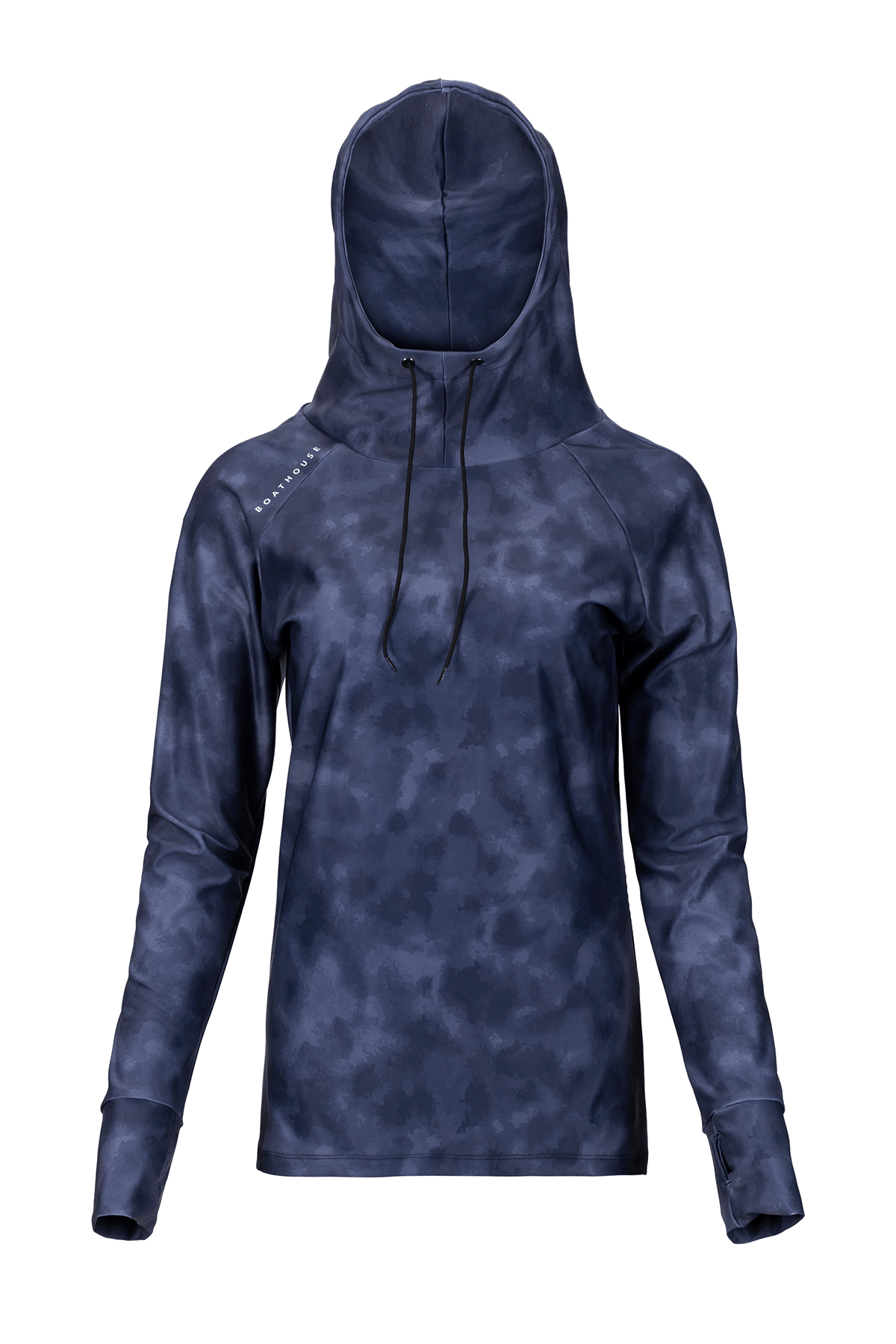 Women's Denim Wash Hooded Compression Top Navy / Small